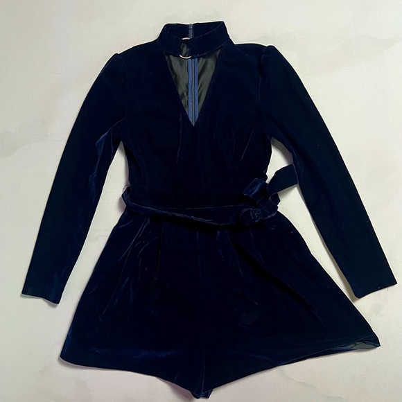 Dark Blue Velvet Romper - Picture 1 of 4